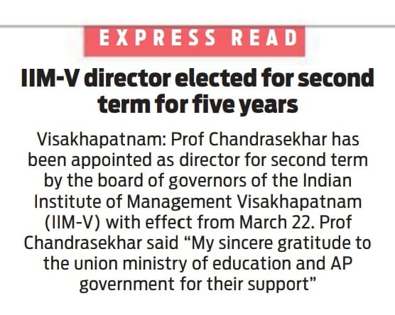 IIM-V Director elected for the second term for five years- 22.03.2022