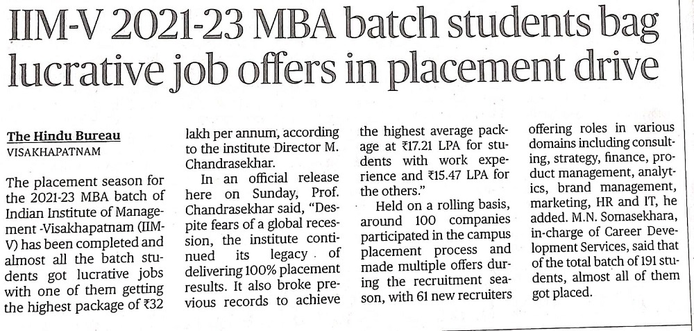 IIM-V Students hit pay dirt with 100 percent placement - 02.01.2023