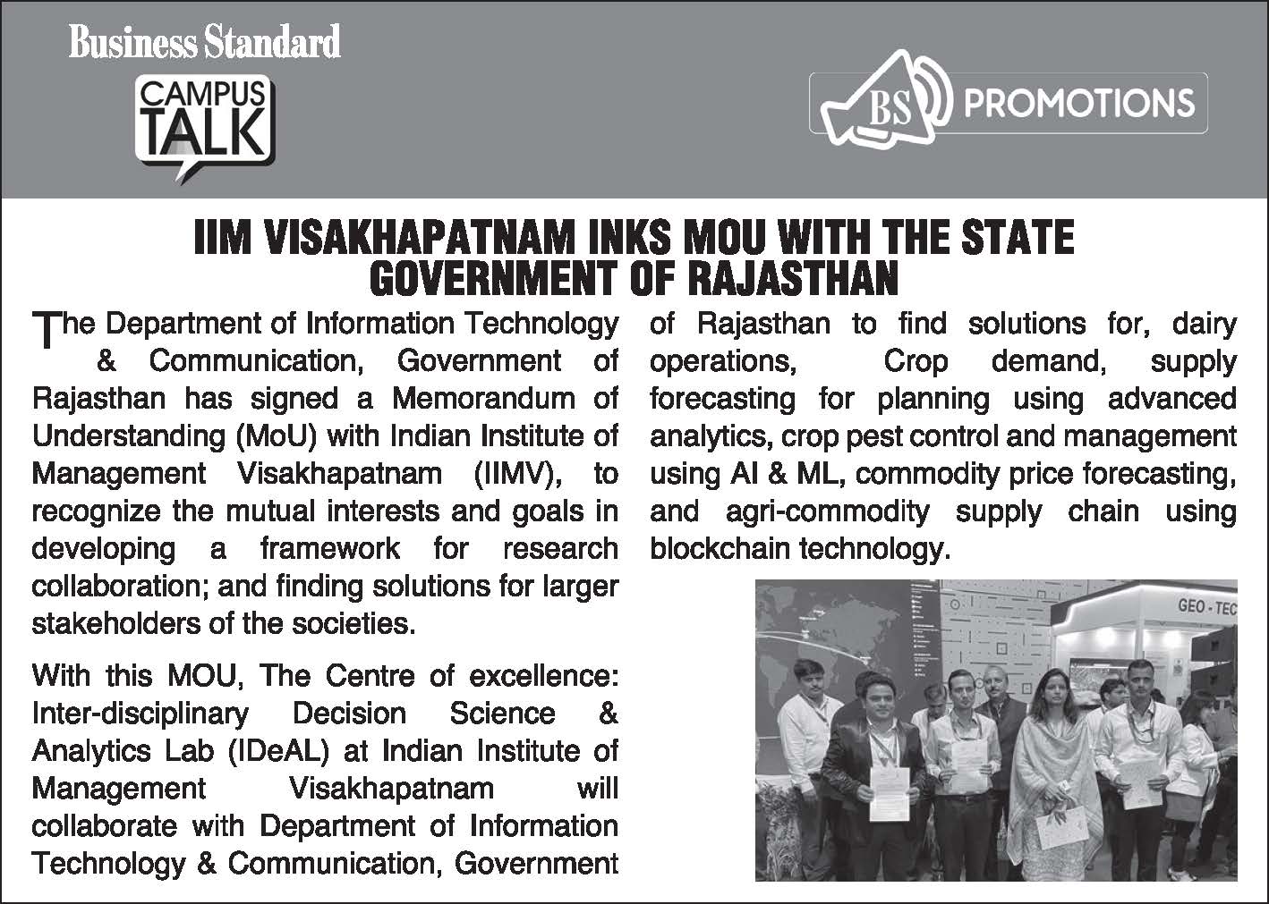 IIM Visakhapatnam inks MOU with the state government of Rajasthan - 31.03.2023