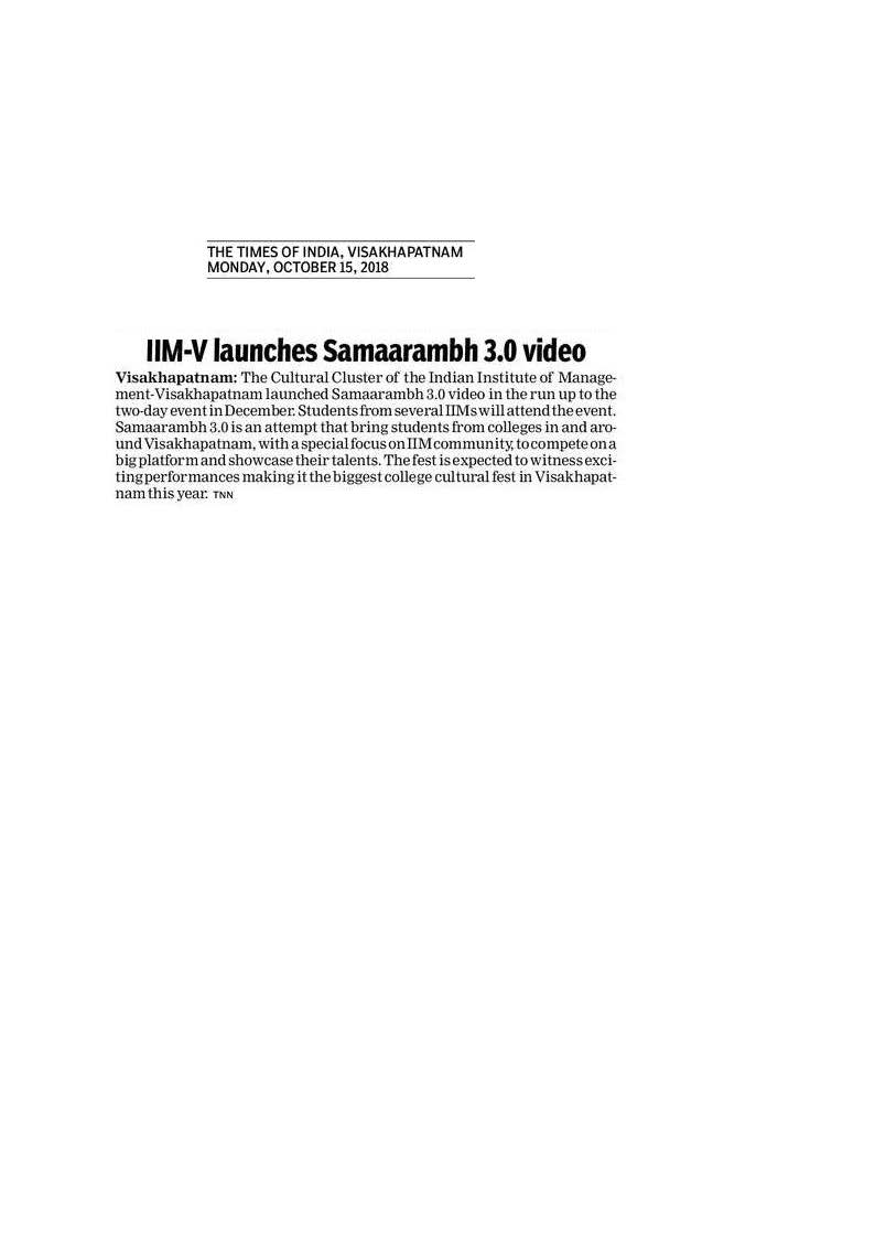 IIM-V launches Samaarambh 3.0 video - 15.10.2018
