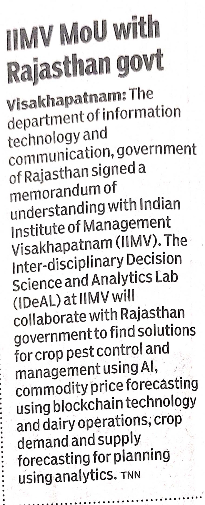 IIMV MoU with Rajasthan Government - 03.04.2023