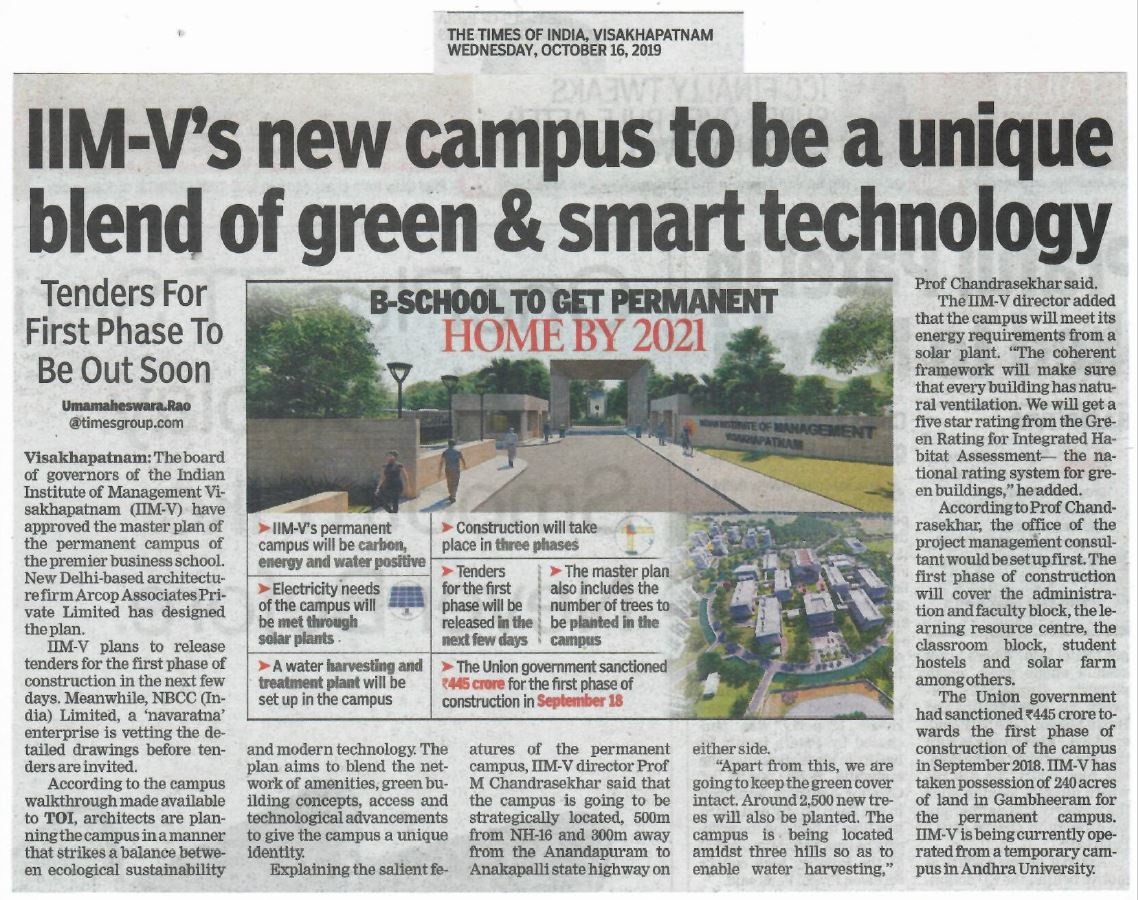IIMV new campus to be a unique blend of green and smart technology - 16.10.2019