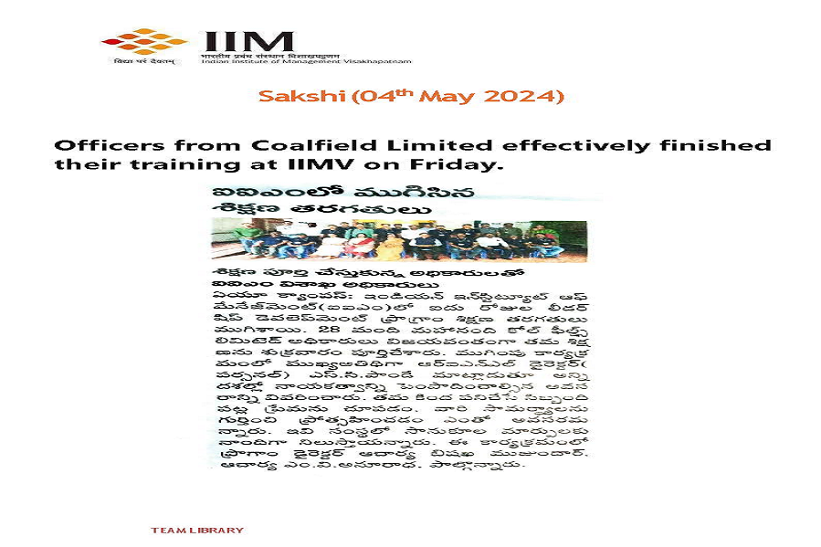 MCL officers successfully completed their training at IIMV - 04.05.2024